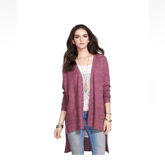 Free people TGIF Oversized SML cardigan raspberry pink high low marled - Picture 2 of 12